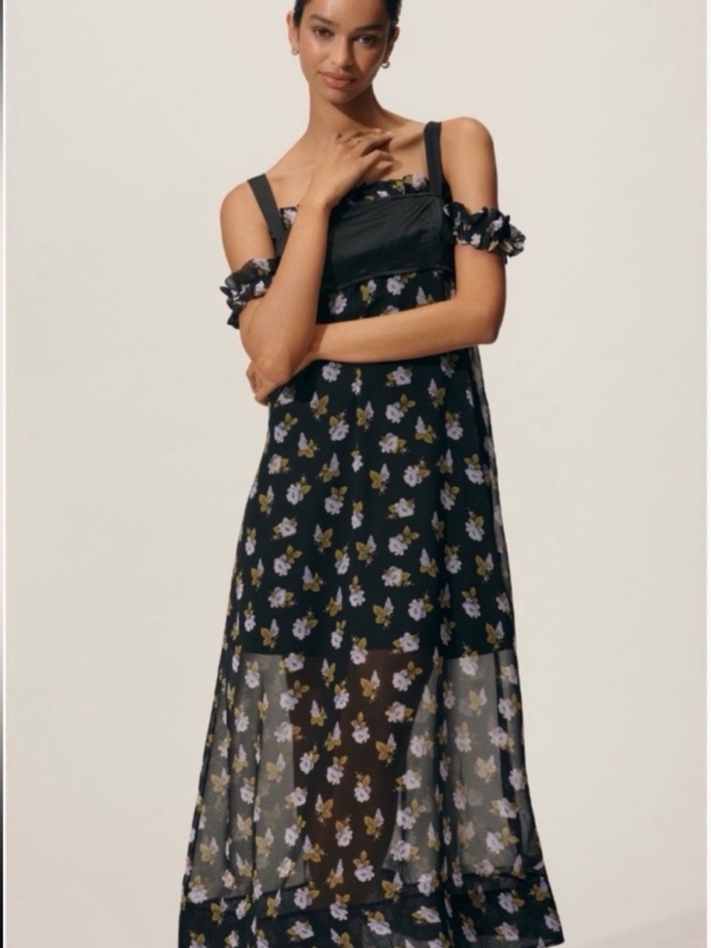 Maeve Black Maxi Dress with Lilac Floral Print